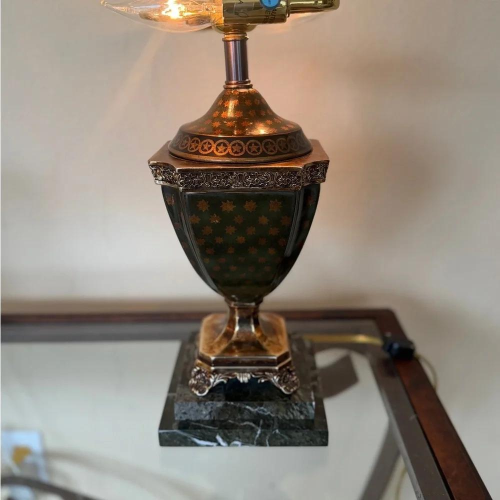 Vintage Frederick Cooper Brass & Marble Urn Table Lamp with Original Shade